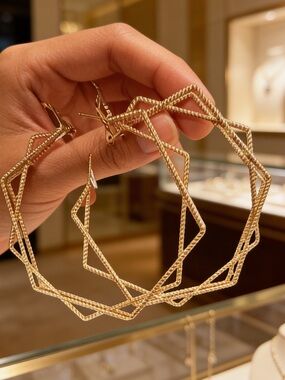 Gold Twisted Zigzag Hoop Earrings for Women